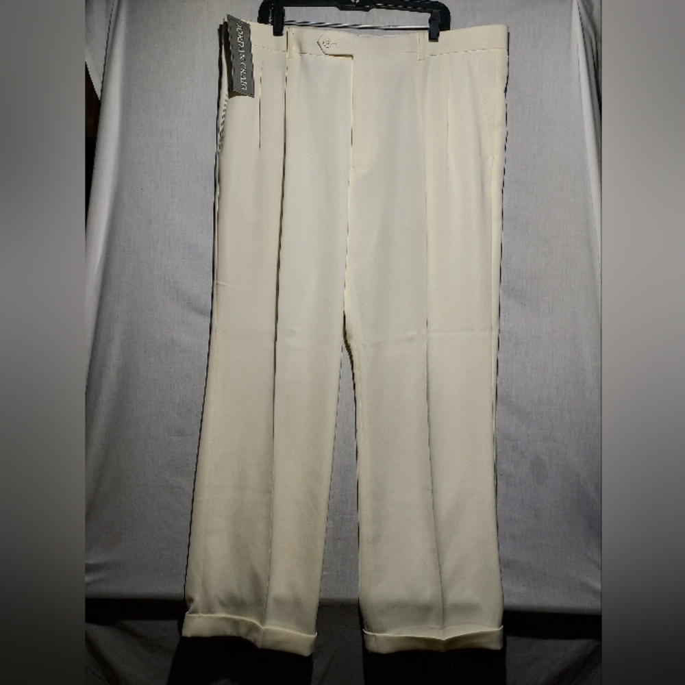 NWT Jordan Craig‎ Style 5051 Cuffed Creased Ivory Mens Dress Pants Size 42 X 32